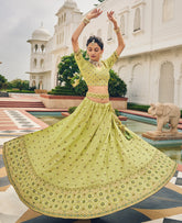 Designer Green Lehenga on viscos and Gaji Siburi duppatta with detailed embroidery and hand work